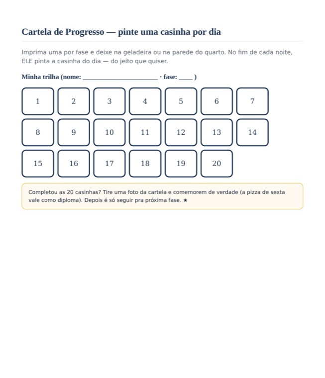 Página real da cartela de progresso da Trilha da Leitura
